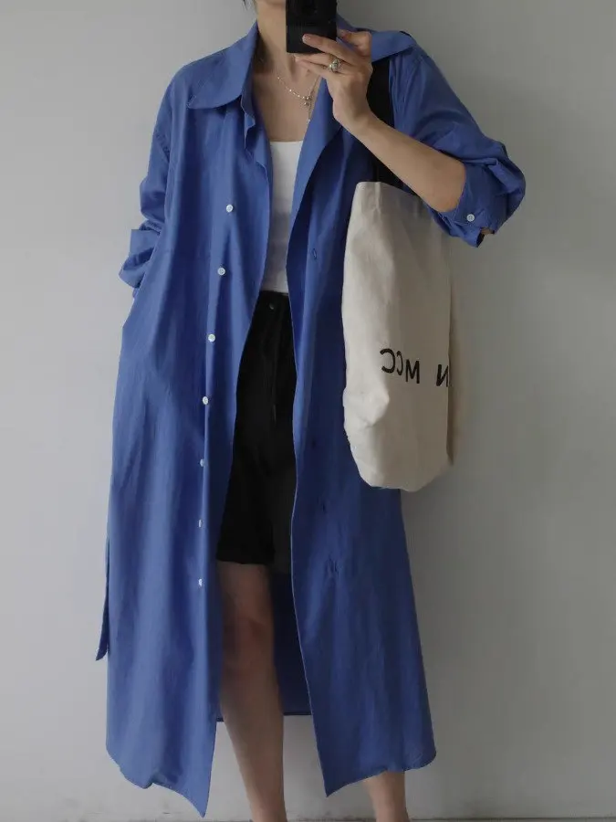 Señoras Azul irt Dr Gentle Lazy Sle Long Dr Mujer Adelgazante Cintura Alta Versión Coreana Temporada Primavera Verano