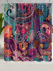1PC Bohemian Floral Shower Curtain,Bath Curtain,Waterproof Polyester Fabric ,Bathroom Decor,Mandala Shower Curtain With 12 Hooks