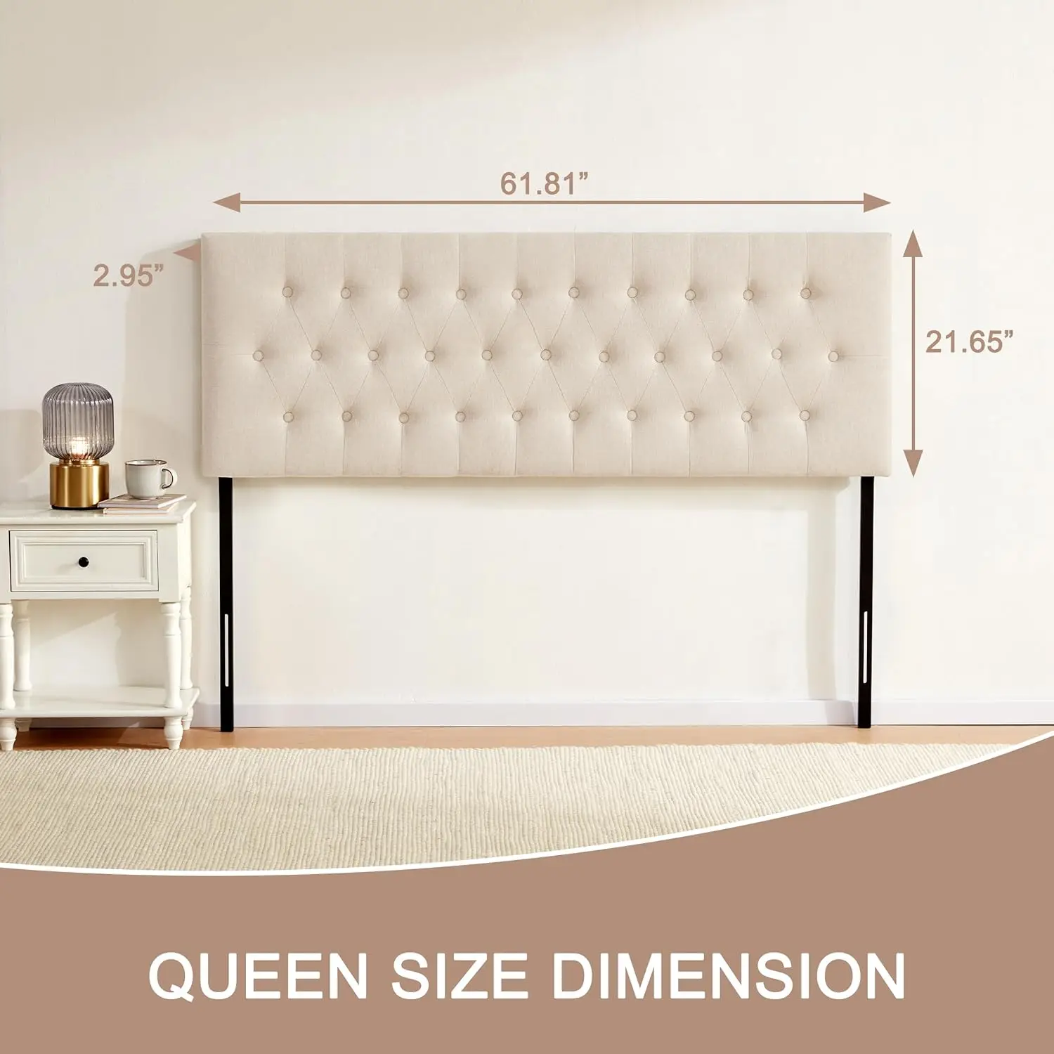 Queen Size, Solid Wood Head Board with Durable Metal Legs, Adjustable Height Bed headboard from 37”