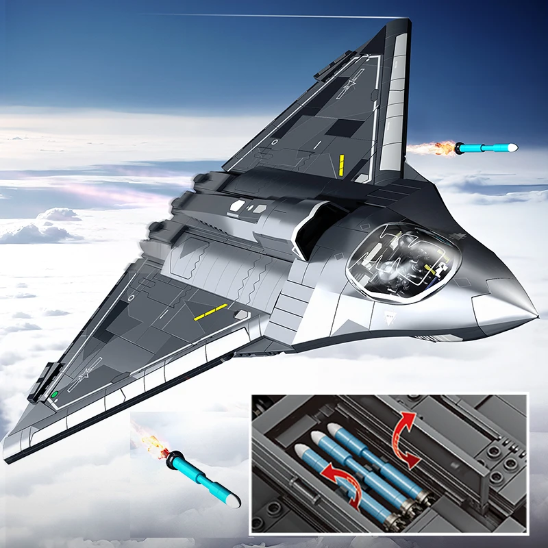 Unchste Generation Fighter Jet J-36 Baustein Militärmodellflugzeug Lernpuzzle-Montagevornamente