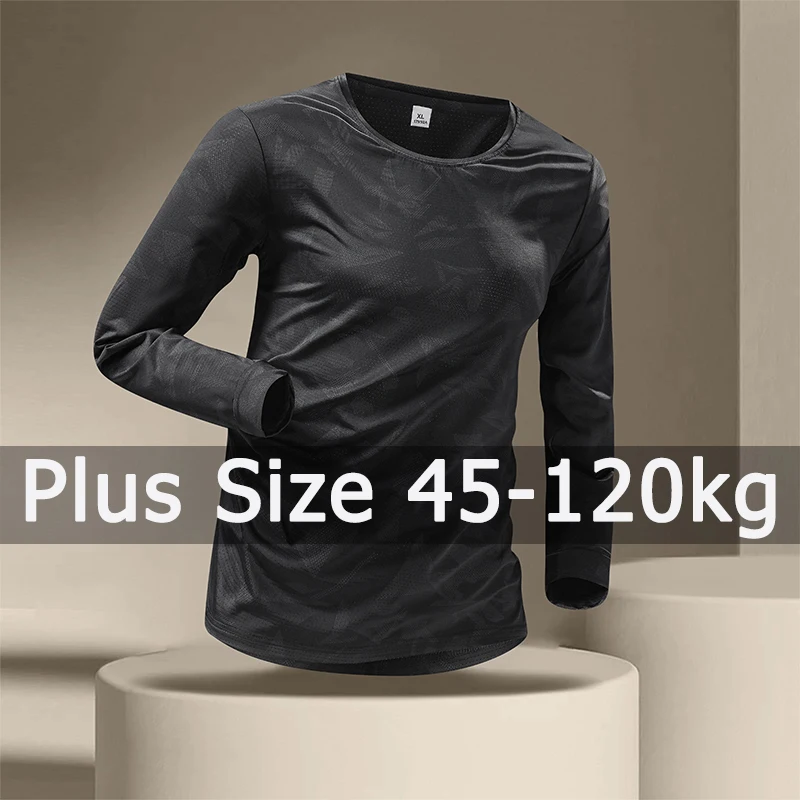 

T Shirts Long Sleeve Men Plus Size 5XL 6XL 7XL 45-120kg Spring Summer Sport Fitness Runnging Quick Dry Tee Big Size Men Clothing