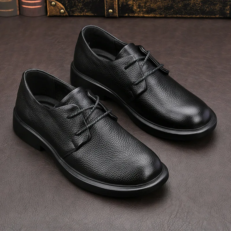 

Повседневная мужская обувь из натуральной кожи в британском стиле на шнуровке, дышащая и удобная в использовании удобная обувь из воловьей кожи с верхним слоем на мягкой подошве