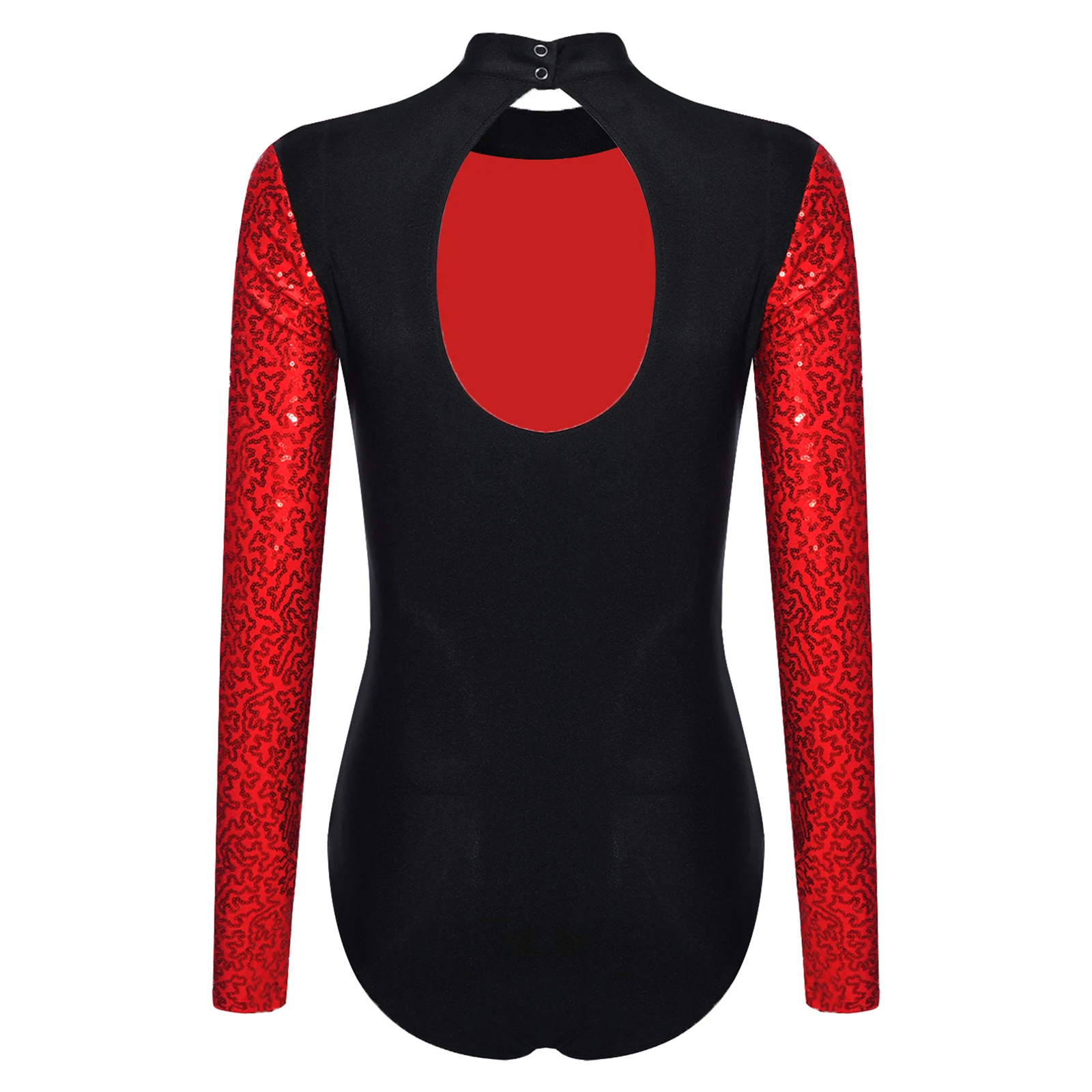 Justaucorps de gymnastique à paillettes scintillantes pour femmes, combinaison une pièce ajourée au dos de couleur contrastée pour le patinage artistique, la danse de Ballet