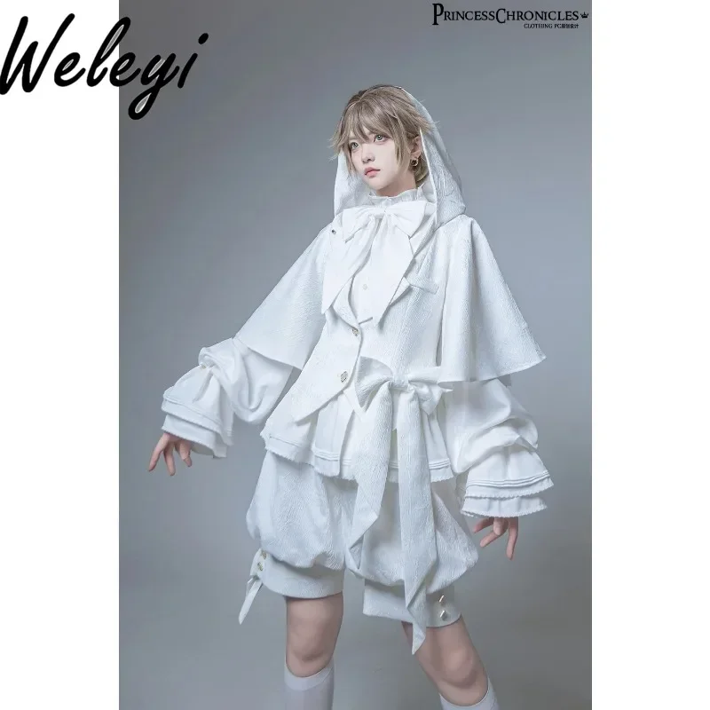 Sweet Cool Lolita Rabbit Ears Hooded Coat Female 2024 Autumn New Retro Cute Long Sleeve Jackets for Women Puffer Shorts Pants