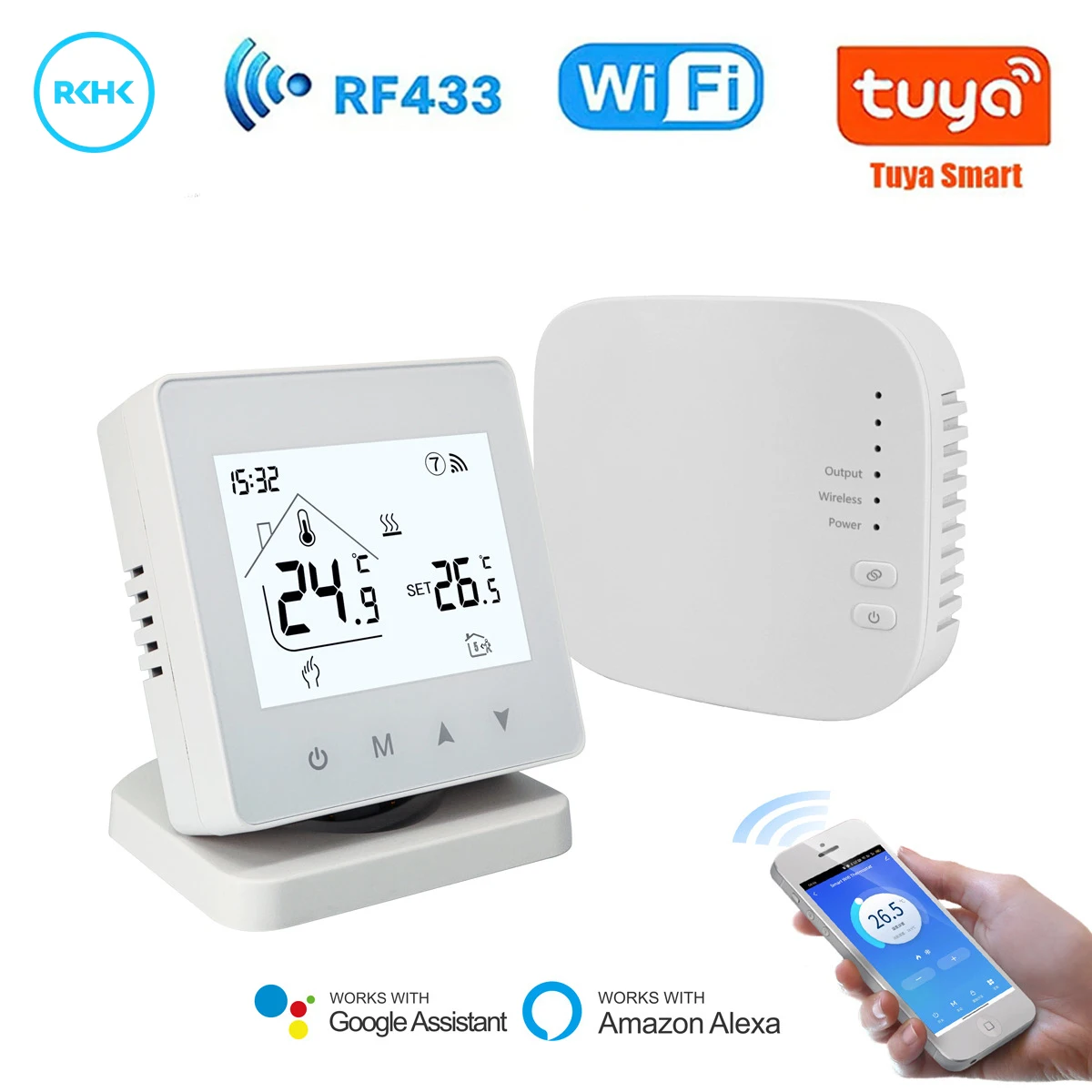 RKHK Wifi Wireless Thermostat for Gas Boiler Floor Heating Tuya RF Smart Temperature Controller Programmable Google Home Alexa