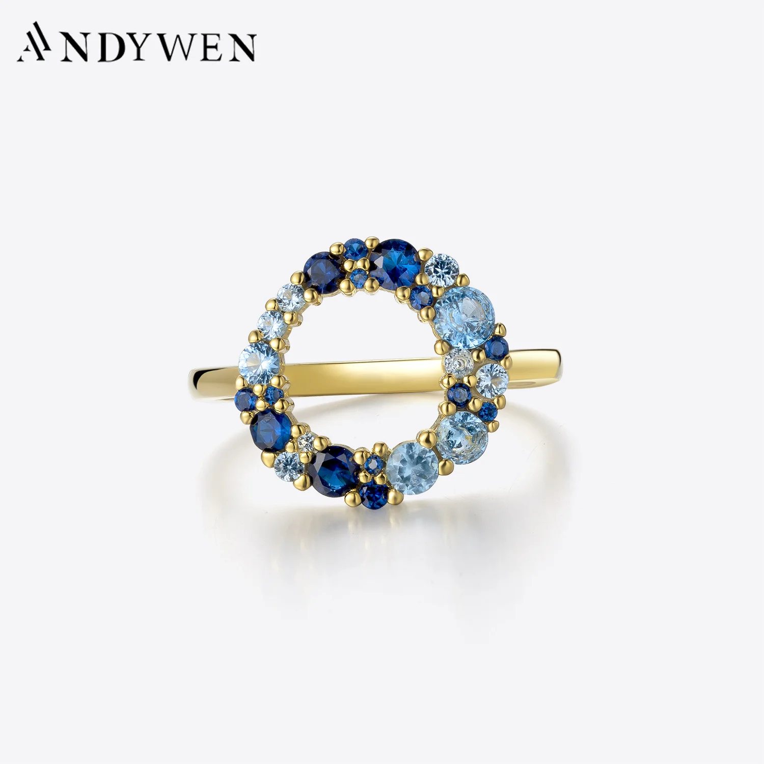 ANDYWEN New 925 Sterling Silver Best Lucky Blue Ciecle Ring 2023 Love Acamarine Blue CZ Zircon AAAAA Fine Jewelry Gift For Women