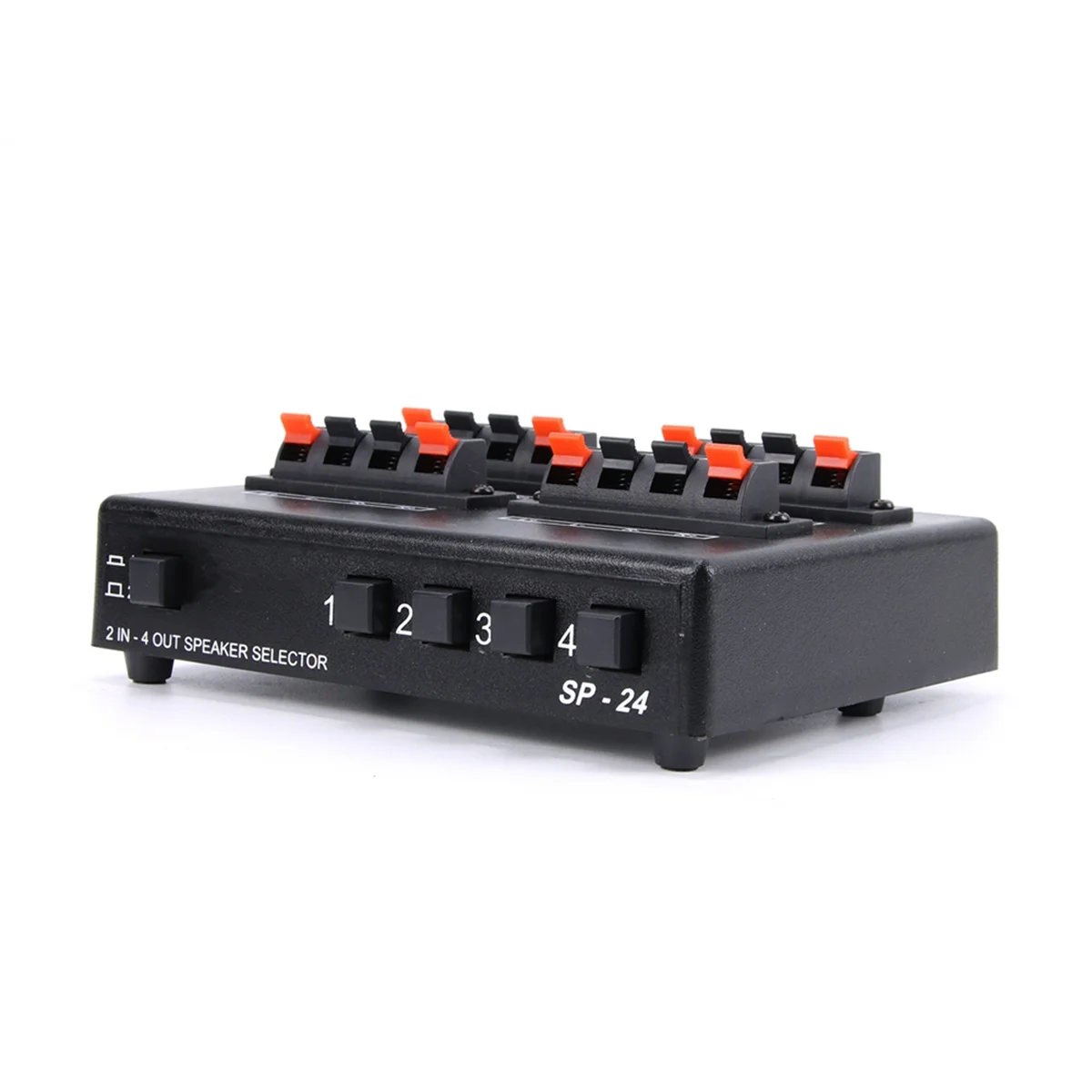 SP-24 Mini 2-IN-4-OUT Stereo Audio selettore amplificatore Switcher Box altoparlante Splitter