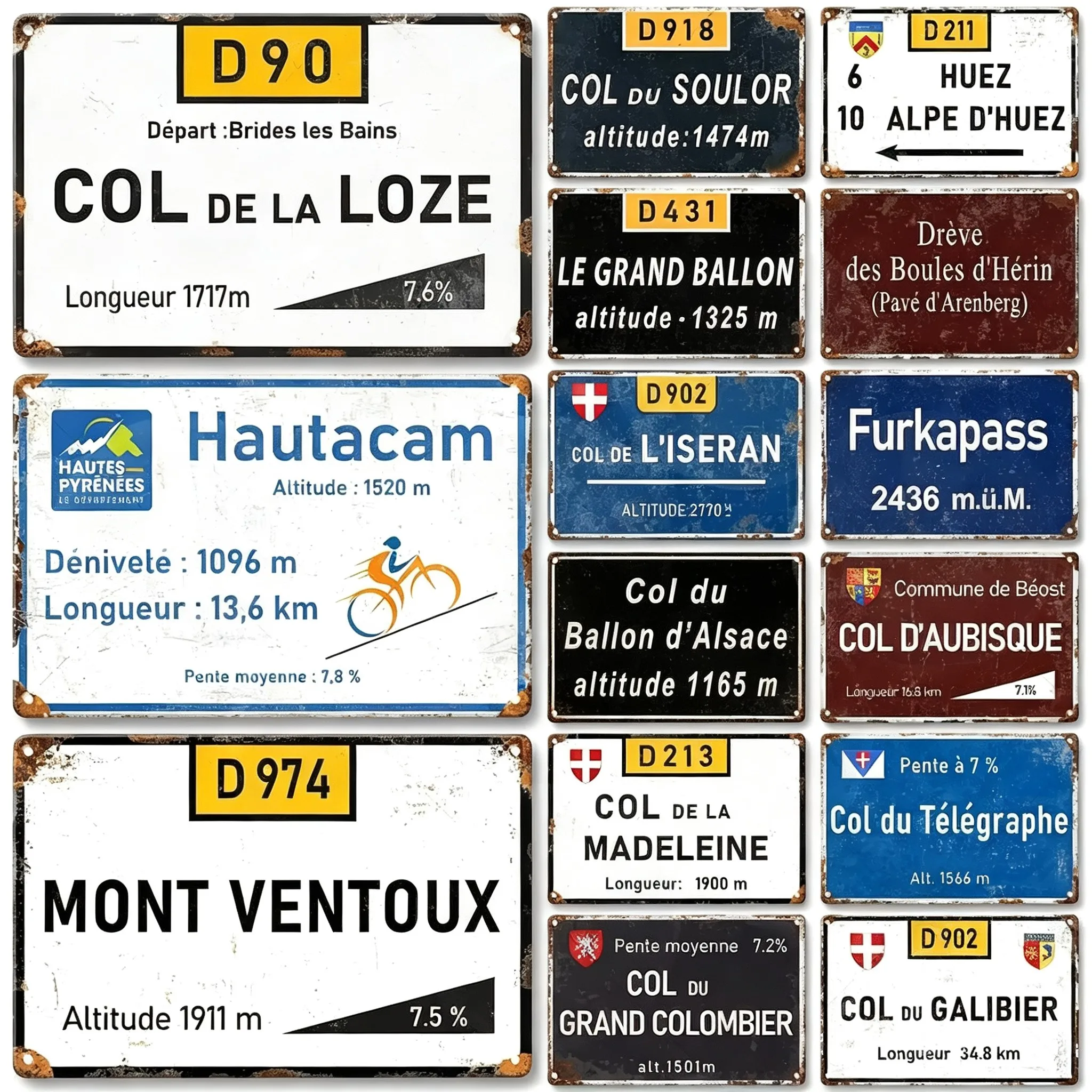 France Tour Cycling Race Metal Plaque Mont Ventoux Galibier Izoard Croix de Fer Retro Bike Wall Decor for Home Man Cave
