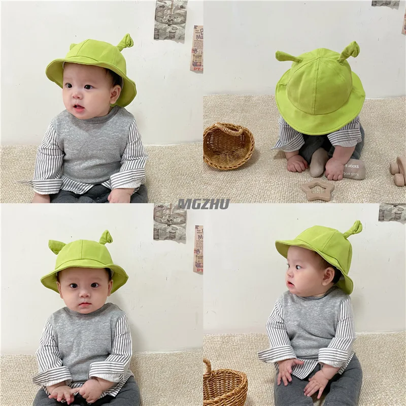 Spring and Autumn South Korean Fashion Children Funny Little Tentacles Green Cartoon Baby Duck Tongue and Fisherman Hat