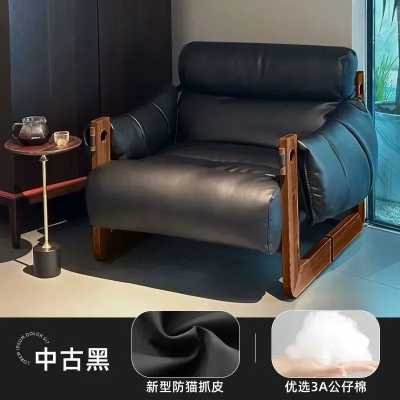 

[Jersey chair] Medieval living room sofa leather chair American retro designer solid wood single chair casagd
