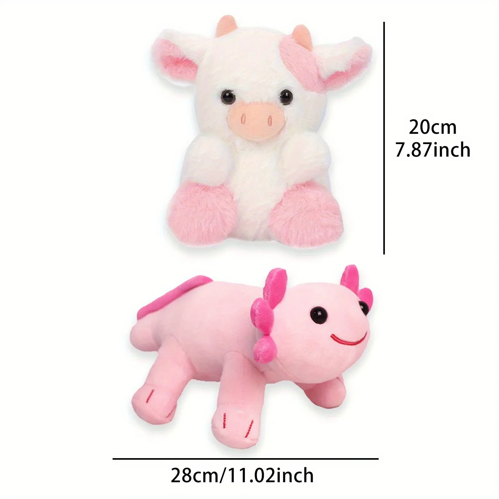 2Pcs Salamander Doll and Long-haired Cow Baby Combination Set, Super Cute Furry and Soft Cow and Salamander Plush Toy Ornaments