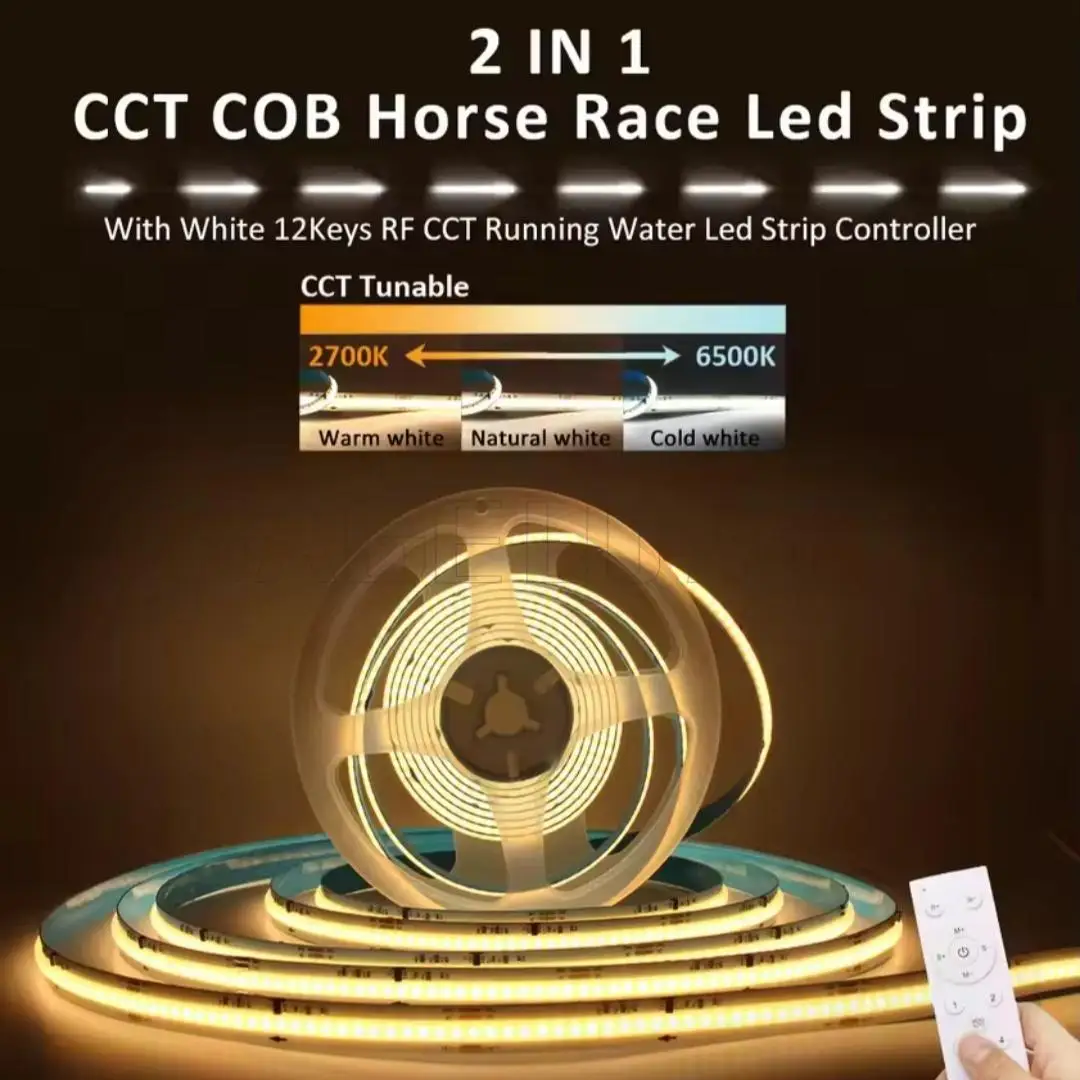 

CCT Линейная светодиодная лента с регулируемой яркостью 10 мм 576 светодиодов/M DC24V COB Гибкая светодиодная лента для декора комнаты 3000K 4000K 6000K 5M