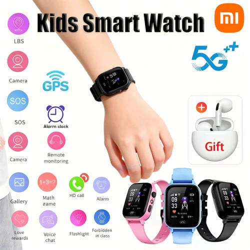 Xiaomi-reloj inteligente para niños, 5G, ubicación GPS, videollamada, tarjeta Sim, cámara SOS para niños, actualización impermeable 2025, para niños y niñas, añadir auricular
