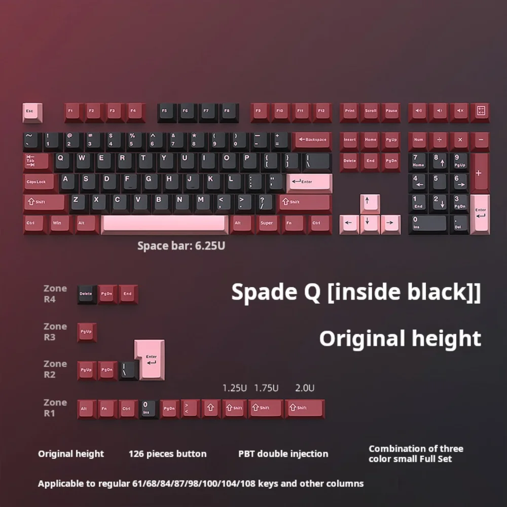 Aksesori Keyboard Mekanis Spade Q Keycaps Bahan PBT 128-Key Set Lengkap Kecil Tinggi Asli