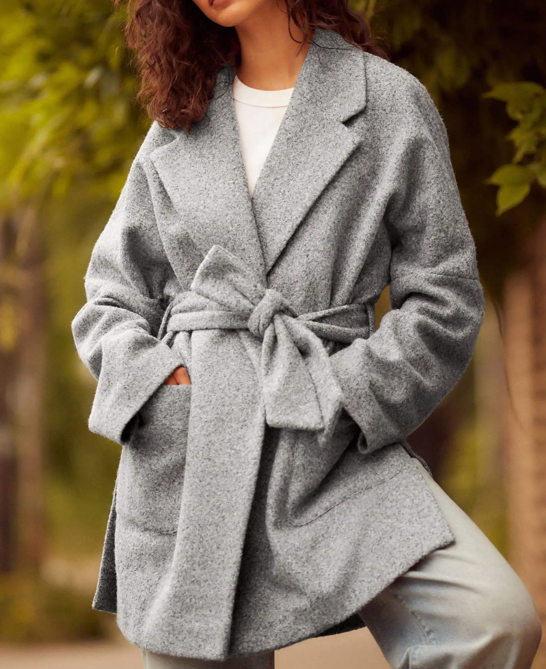 Abrigo grueso de otoño e invierno para mujer, solapa con muescas y cinturón, abrigo a prueba de viento, Ropa de Trabajo de oficina personalizada