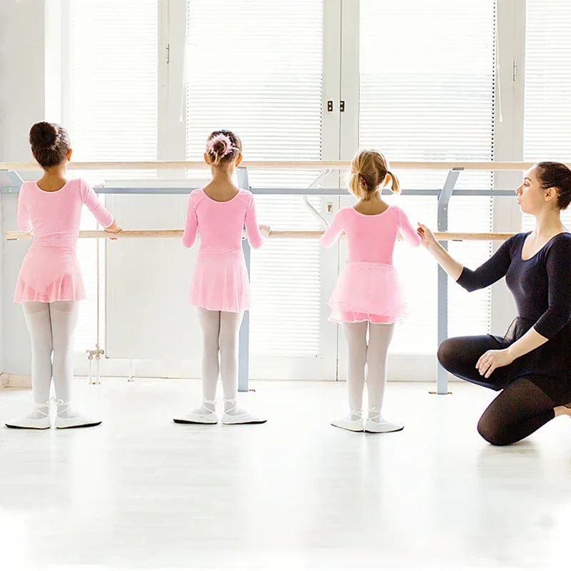 Girls Long Sleeve Ballet Leotards with Removable chiffon Skirt Kids Dance Dress Combo