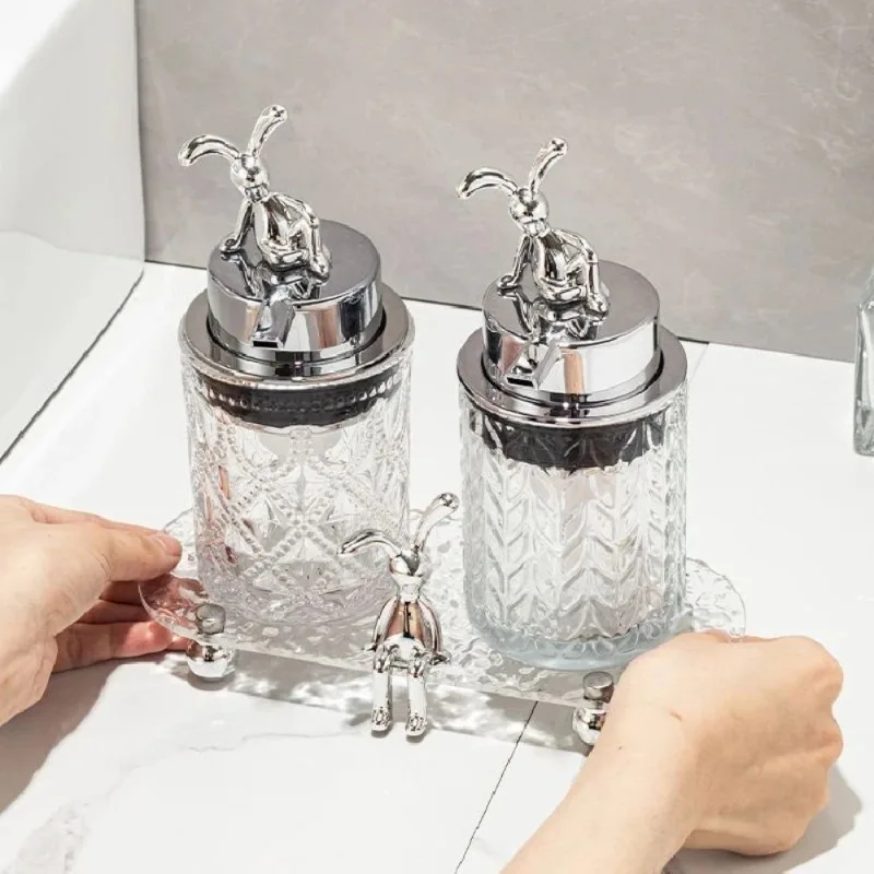 Modern Electroplating Silver Bunny Lotion Bottle Bath Soap Dispenser Hand Sanitizer Shampoo Moisture Bottle Bathroom Accessories