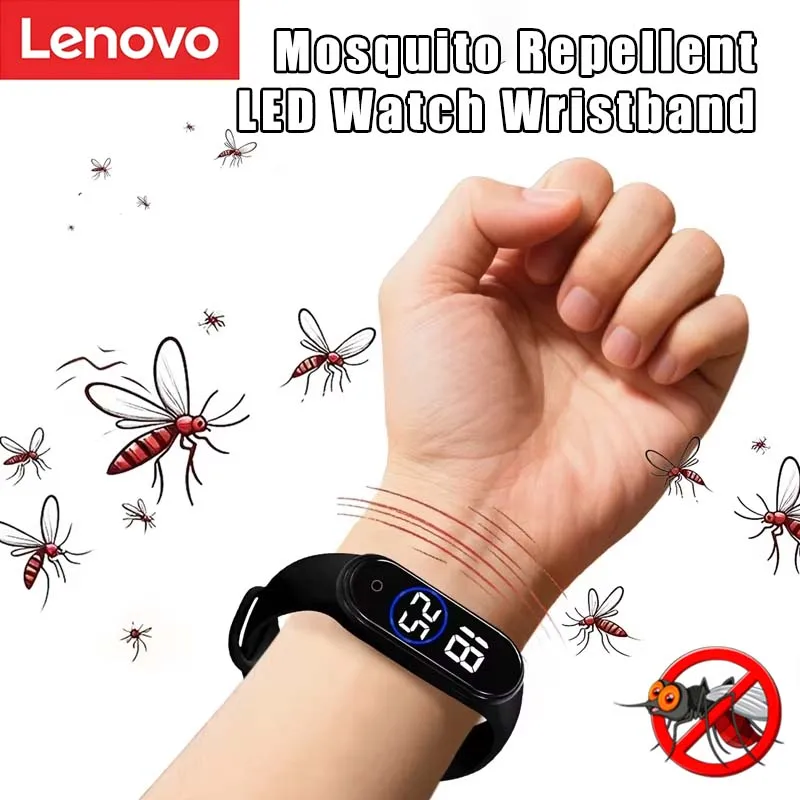 Новый ультразвуковой браслет-отпугиватель комаров Lenovo, умные часы с LED-дисплеем, цветной градиентной подсветкой и сенсорным экраном для детей, для использования на улице