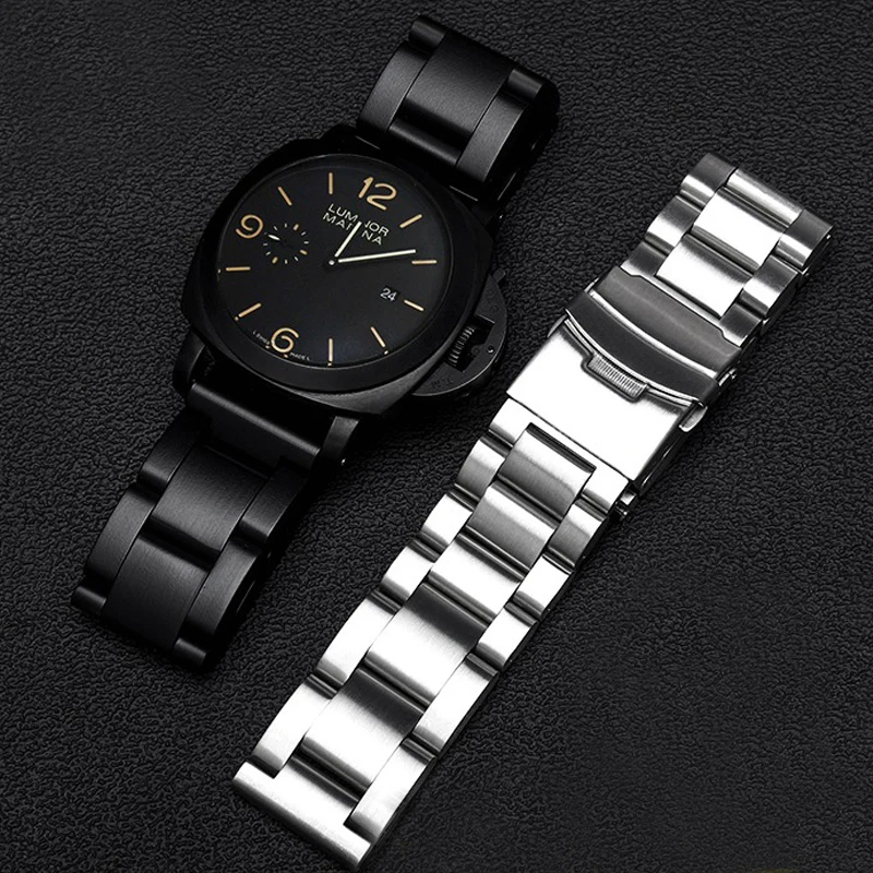 Solid Thicken 5.5mm Stainless Steel Watchbands for Panerai Breitling Watch Band 22 24mm 26mm Black Metal Strap Wrist Bracelet