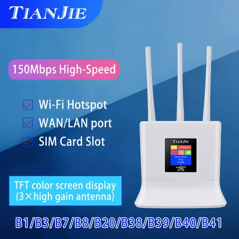 TIANJIE CPE905 WIFI 핫스팟 3 안테나가있는 4G LTE 라우터 150Mbps 고속 인터넷, 홈 메쉬 WIFI 라우터 용 SIM 카드 라우터(Compatible SK Telecom/KT Corporation/LG U+ )
