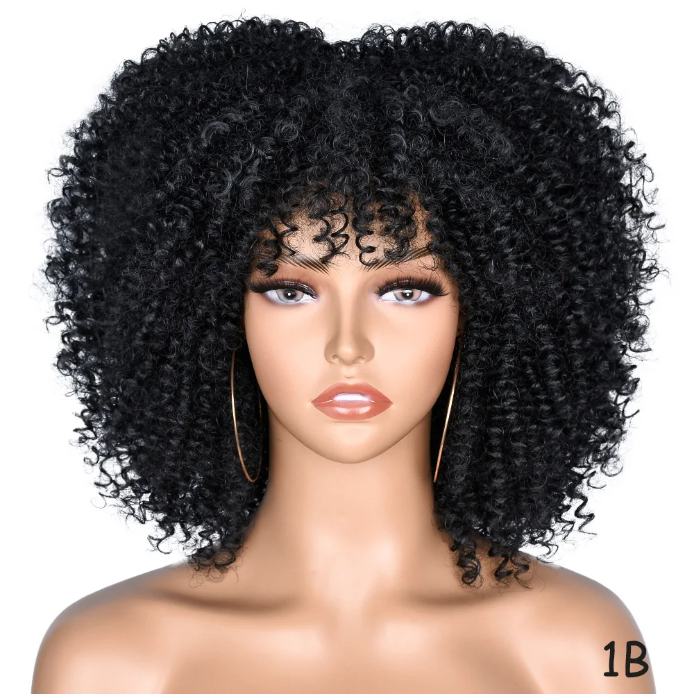 Cross border wig women's short curly hair, African small curly hair, explosive head wig, Wigs rose net synthetic fiber headband