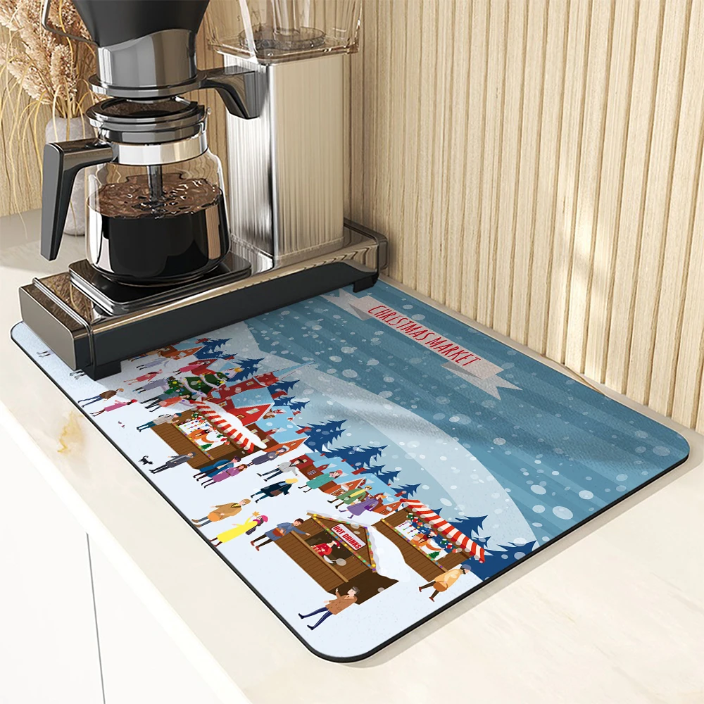 Coffee Mat Playground Absorbent Draining Dish Drying Mat Dry Bathroom Tableware Hide Stain Rubber Backed Absorbent Mat