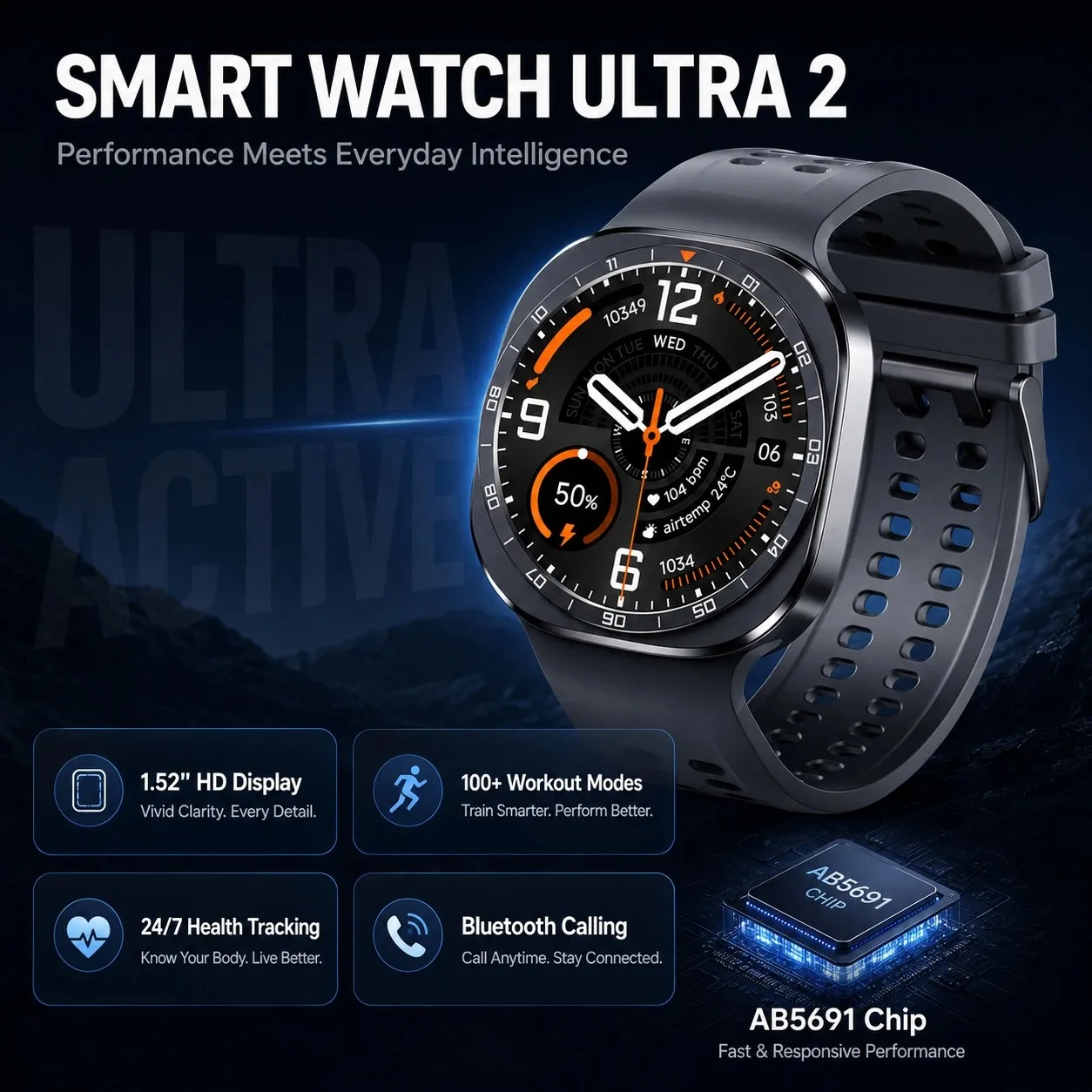 2026 New Smart Watch Ultra 2 For Men Wireless Charging IP68 Waterproof Compass Bluetooth Calling Health Monitor Smart Watch 47mm