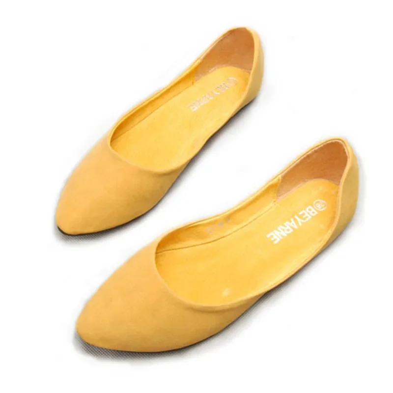 Ladies Ballerina Shoes Soft Soles Cover Heels Flats Women Breathable Loafers Pointed Toe Slip-ons Plus Size 45 44 4 Black Yellow