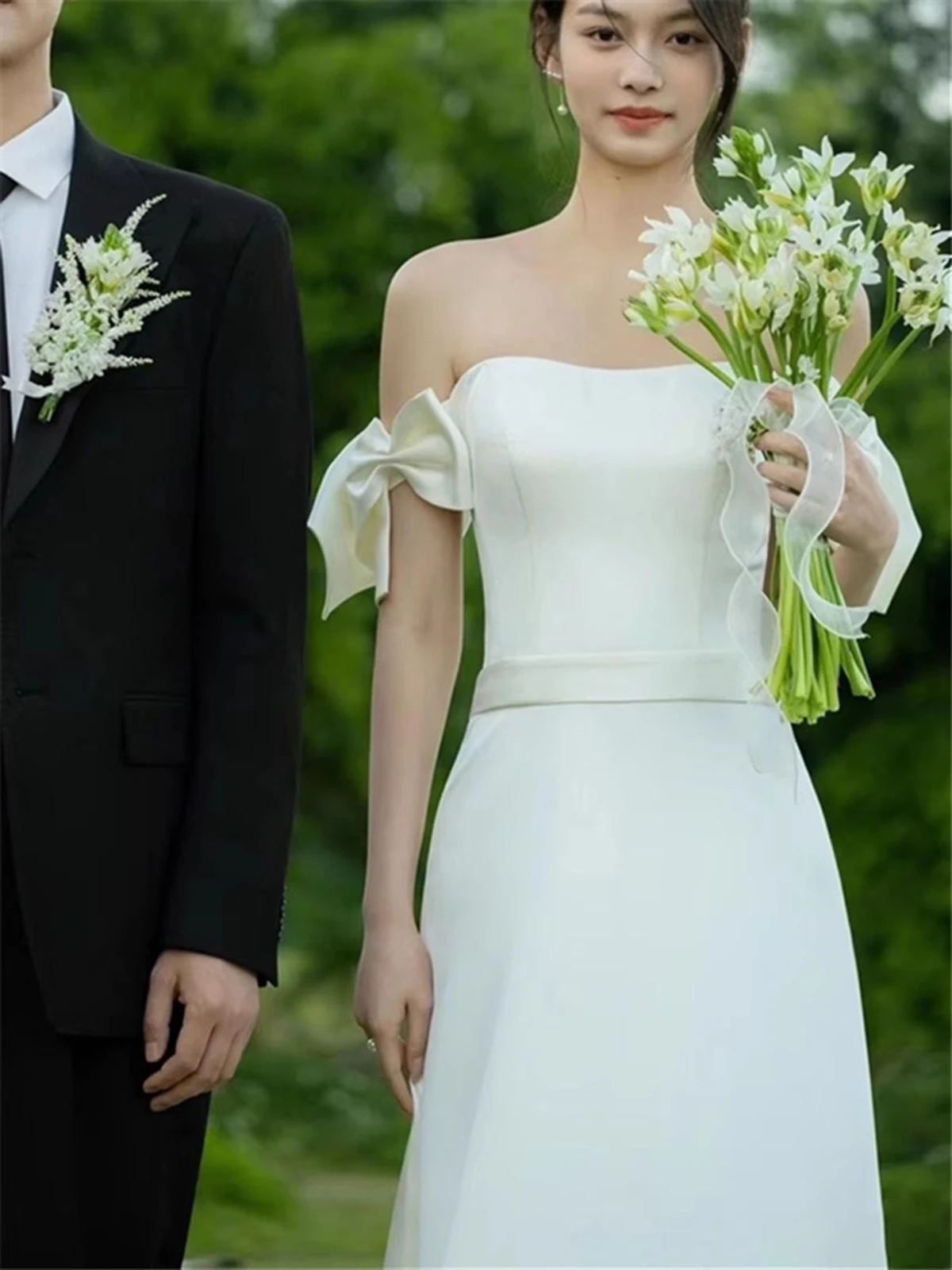 Vestidos de novia con hombros descubiertos y lazo, vestidos de noche negros de satén suave, elegantes, hasta el suelo, línea A, Vestido de graduación Simple, nuevo