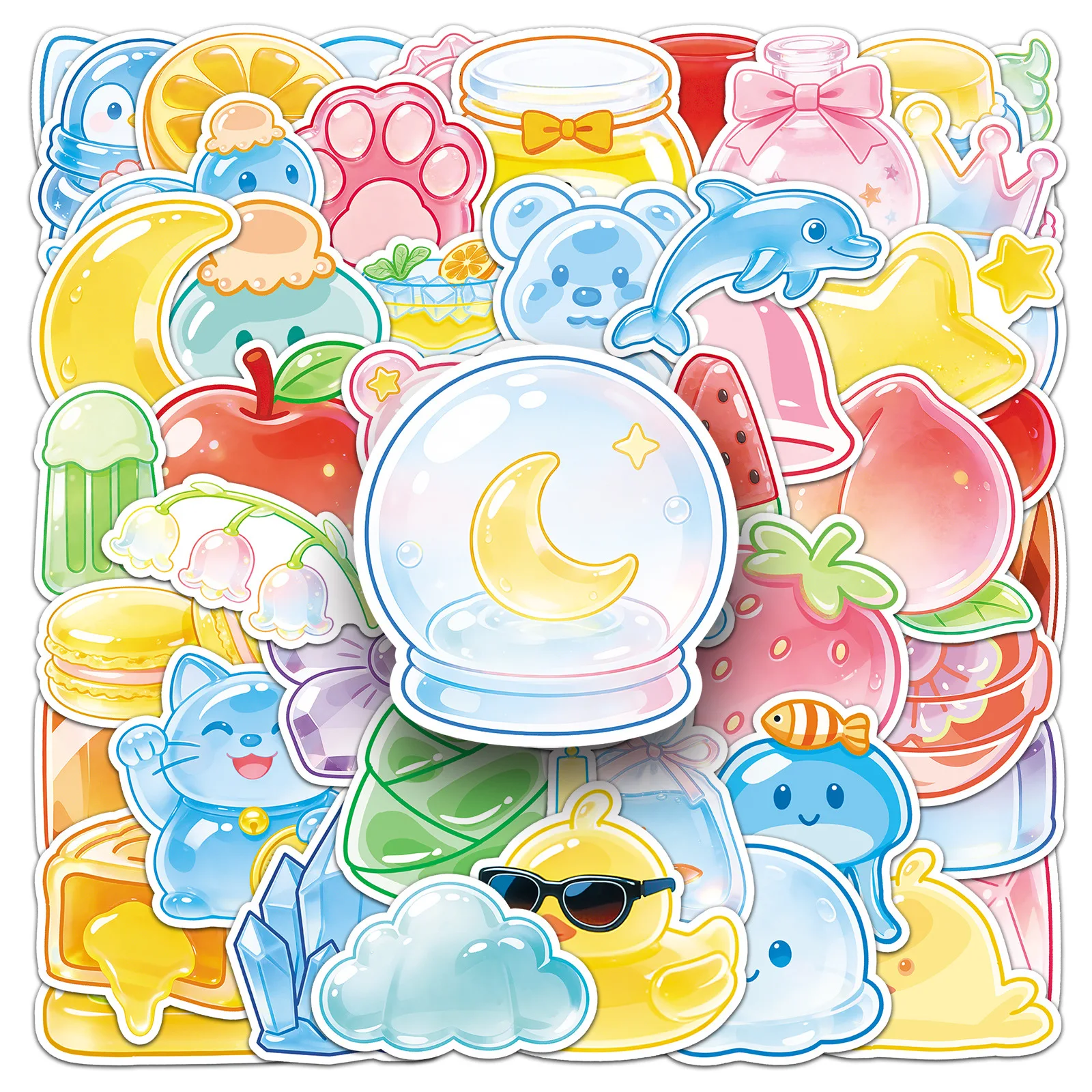50 Pcs Jelly Stickers Hand-Drawn Cute Chewy Food Doodle For Wall Water Bottle Stationery DIY Decoration