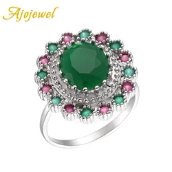 Ajojewel Colorful Flower Designer Luxury Ring Zircon European Palace Jewelry Ladies Gifts For Birthday