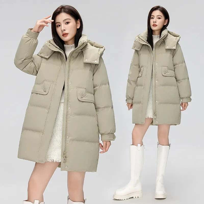 2024 New Down Jacket Ladies Hooded Long Temperament Warm Winter Fashion Loose Korean Leisure Cotton-padded Jacket Female Tide.