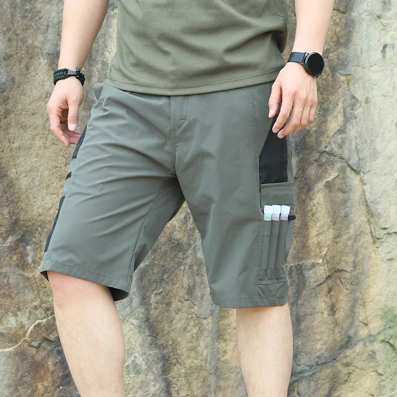 새로운 전술 작업 바지 남자 위장 반바지 야외 멀티 포켓 캐주얼 카고 짧은 바지 빠른 건조 내마 모성 반바지 남성