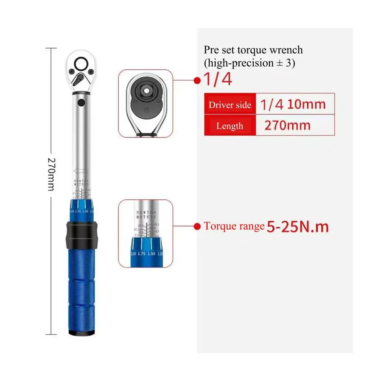 1/4 "3/8" 1/2 "Drive Verstelbare Momentsleutel 5-210Nm Vooraf ingestelde Bougie Tool met Draaibare Kop voor Auto Fiets Reparatie