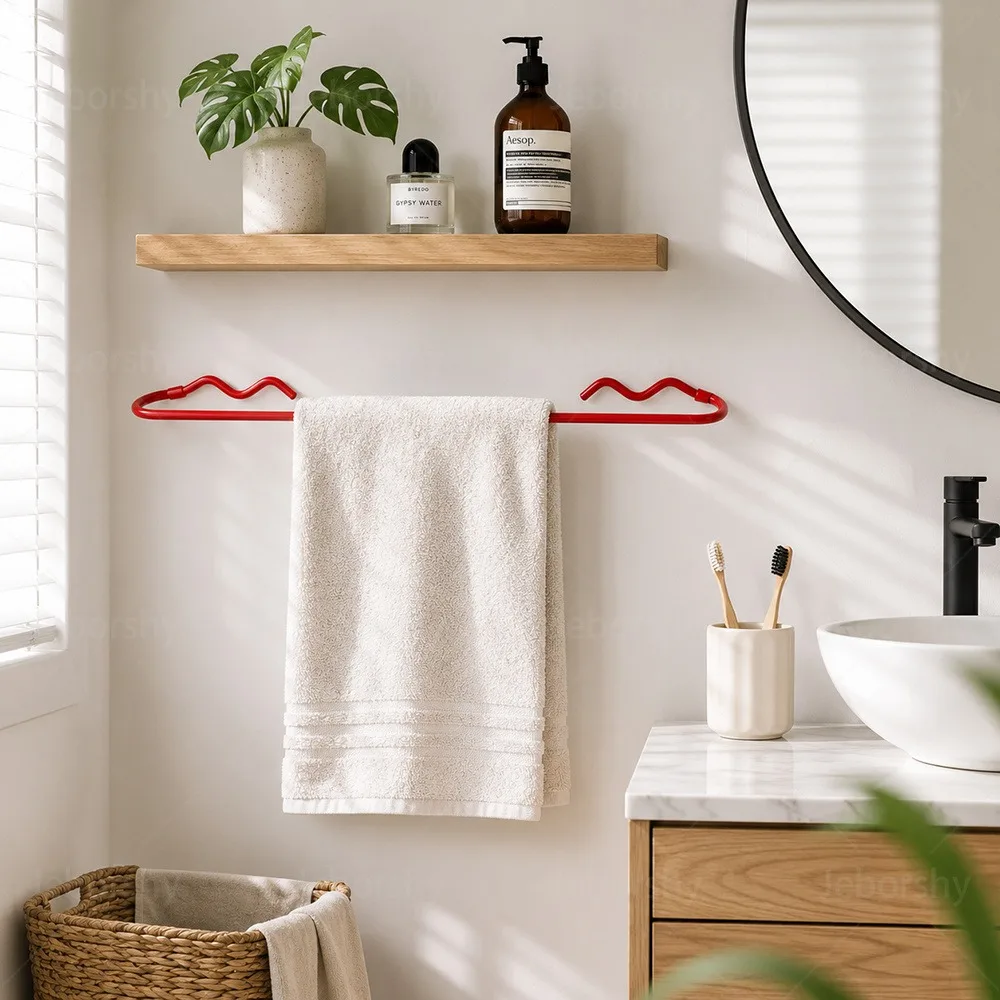 

Wall Mounted Metal Towel Bar, Bathroom Towel Rack Holder, Space Saving Bathroom Organizer, Home Decor