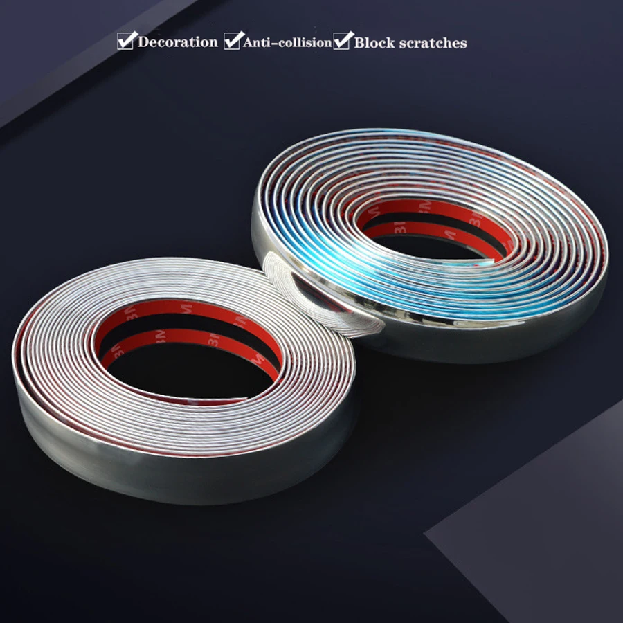 6/8/10/15/20/30MM Universal Silver Self Adhesive Side Door Chrome Strip Moulding Decoration Bumper Protector Tape Car Sticker