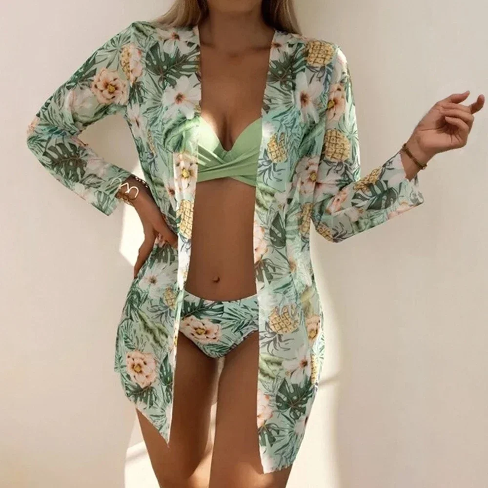 

Бикини Летние повседневные приличные с цветочным принтом и длинными рукавами на пуговицах спереди Короткие бикини для отпуска для женщин