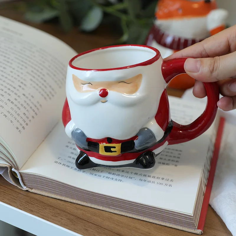 Santa Claus Cup Ceramic Handle 3D Hand Painted Gift Creative Breakfast Coffee Mug Christmas Holiday Gift Home Microwave Oven