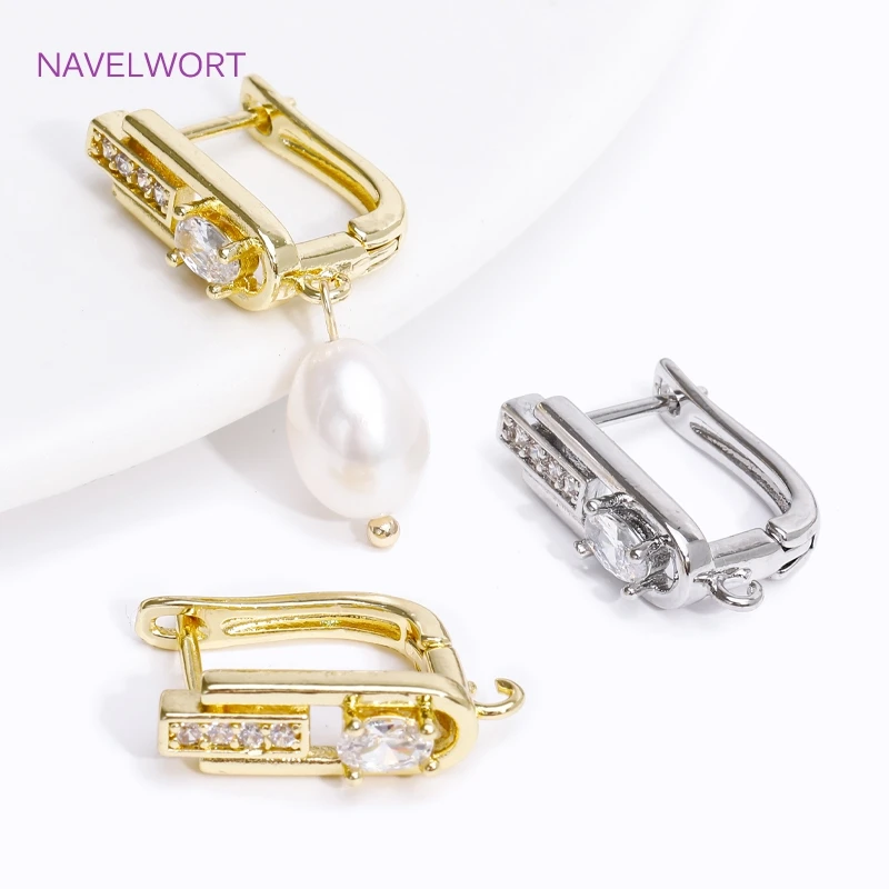 Earrings Making Supplies 18K Gold Plated Brass Inlay Zircon Earwire Earring Hooks Clasp Fasteners DIY Jewelry Making Accessories
