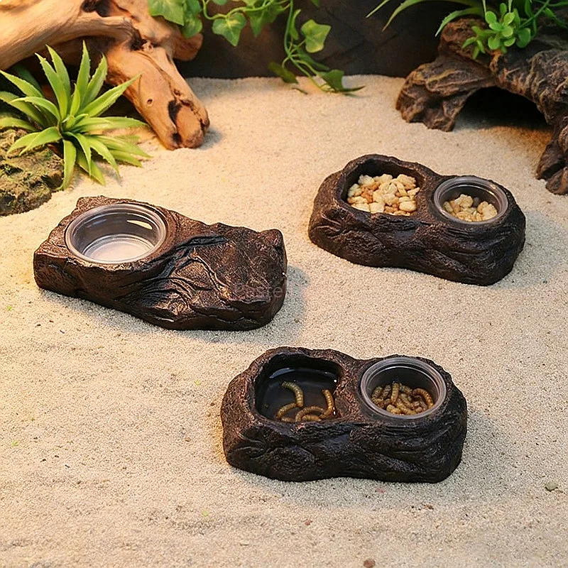 Reptilien-Wasser- und Futternapf, Felsen-Simulation, Futterbehälter für Eidechsen, Geckos, Spinnen, Schlangen, Terrarium-Dekoration