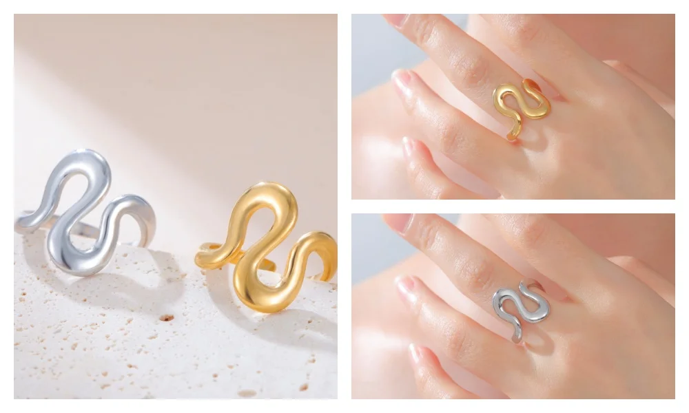 Skyrim Edelstahl Goldfarben Geometrischer Offener Ring Mode Minimalistischer Fingerring Hochzeit Party Schmuck Geschenk Großhandel – Detail 15