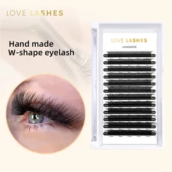 LOVE LASHES 3D W Shape Lashes Premade Volume Fans 0.07 C/D Curl Eyelash Extension Natural Soft Light Makeup Supplies