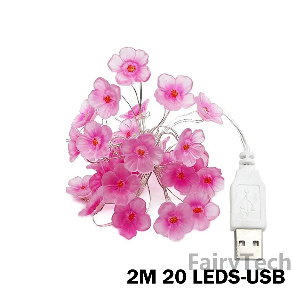 3Meter Cherry Blossom Flower Garland Lamp USB Operated LED String Fairy Lights Crystal Flowers Indoor Wedding Christmas Decors