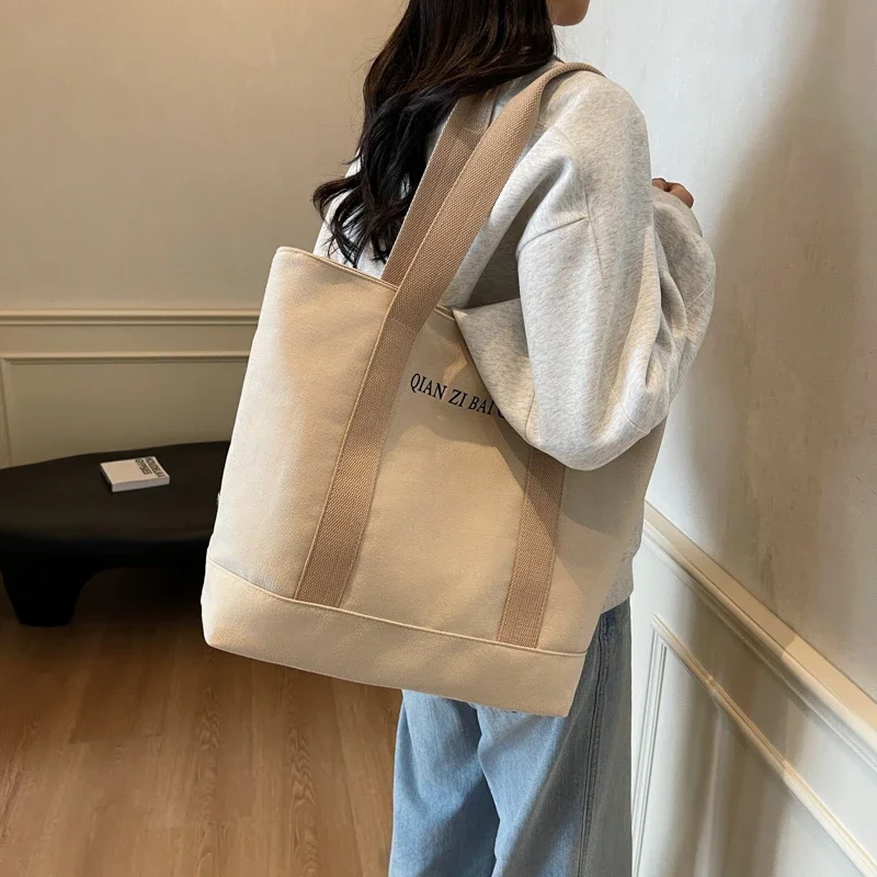 

Lazy Style Large Capacity Canvas Bag for Women 2024 New Simple Student Class Commuting Shoulder Tote Bag Одноплечевая сумка