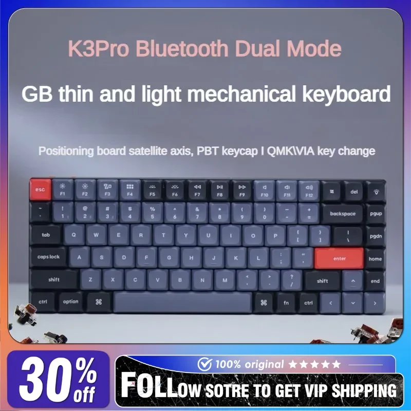 Original K3Pro Mechanical Keyboard Wired Bluetooth Dual Mode Portable Low Shaft Thin Light Custom Pc Office Gaming Accessories