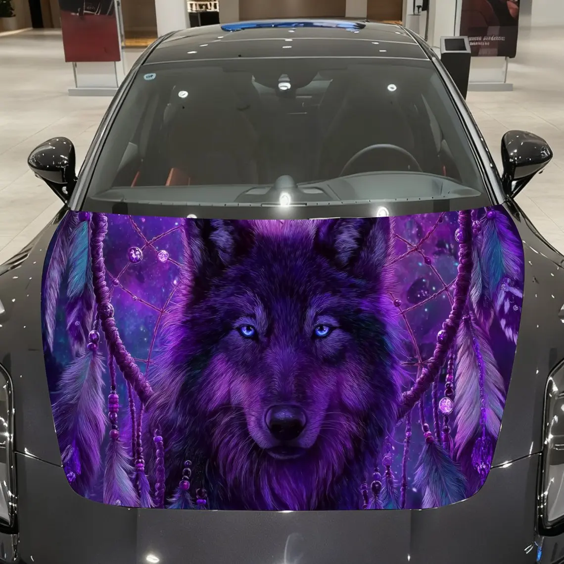 

Purple Realm Dreamcatcher Wolf Eyes Car Vinyl Wrap, PVC Material Waterproof Car Hood Sticker, Self-Adhesive Scratch-Resistant St