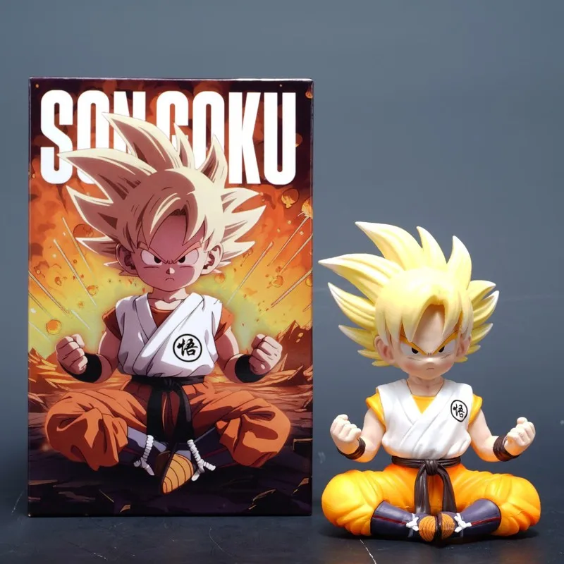 إصدار Dragon Ball Super Saiyan Q: نموذج قابل للجمع على شكل شخصية Sitting Pose Goku مع قاعدة عرض للهدايا والديكور