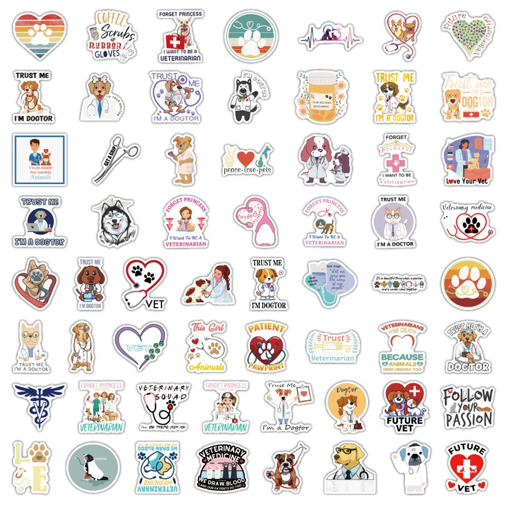 10/30/60PCS Cartoon Pet Hospital Veterinarian Stickers Funny Decoration Decals Wall Suitcase Laptop Notebook PVC Classic DIY Toy