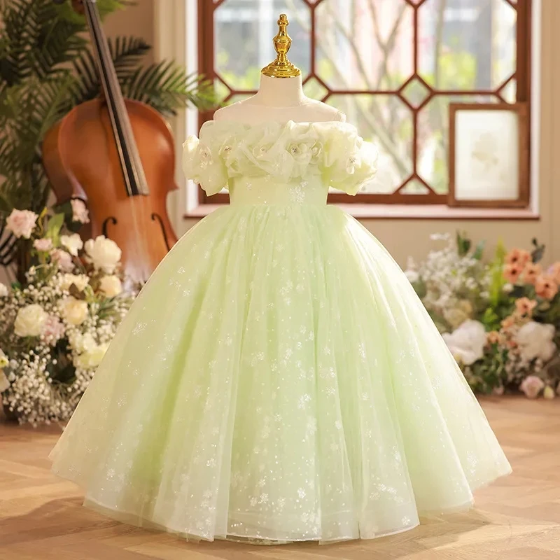 

2023 Summer Girl Tutu Gown Flower Girl Dress for Wedding Party 2-10 Year Birthday Outfits Toddler Formal Gala Clothes