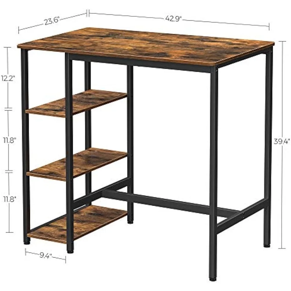 Mesa de barra marrom rústica com estrutura metálica resistente, fácil montagem, desenho industrial, 23,6x42,9x39,4 polegadas